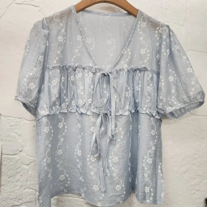 [BUNJANG] Floral See-Through Blouse / 잔꽃시스루블라우스 (새상품)