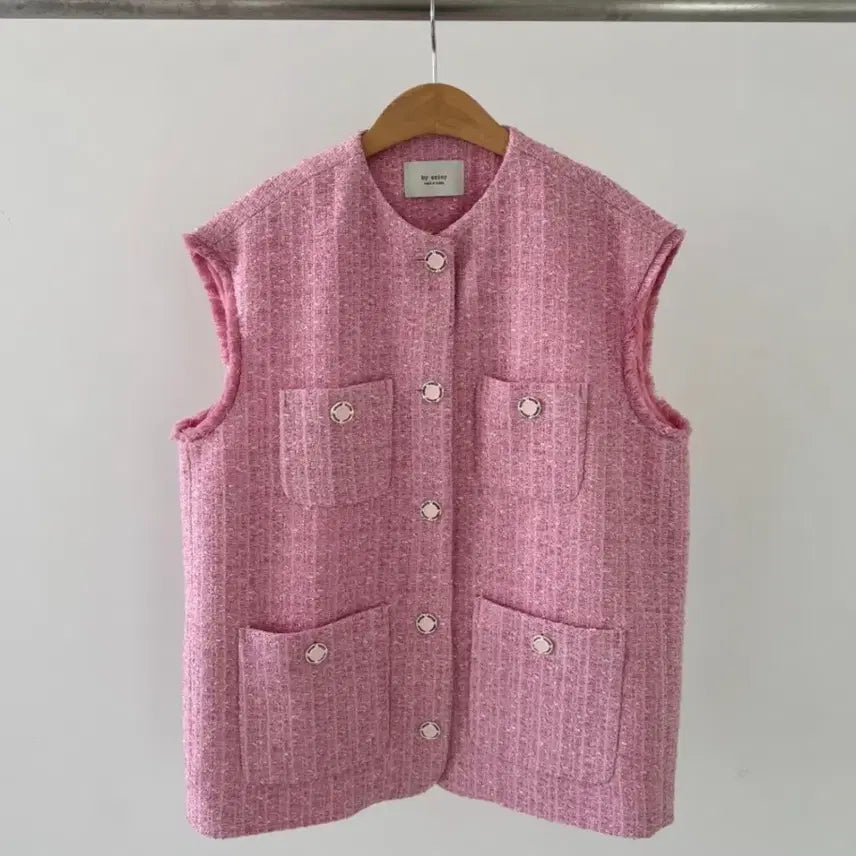 [BUNJANG] Byssiny Sweet and Sour Tweed Vest (Pink) / 바이씨니 새콤달콤 베스트(핑크)