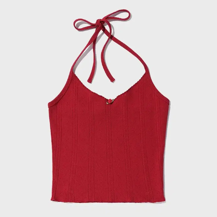 [BUNJANG] Yoohee Eyelet Sleeveless Red Top / 유희 eyelet sleeveless red