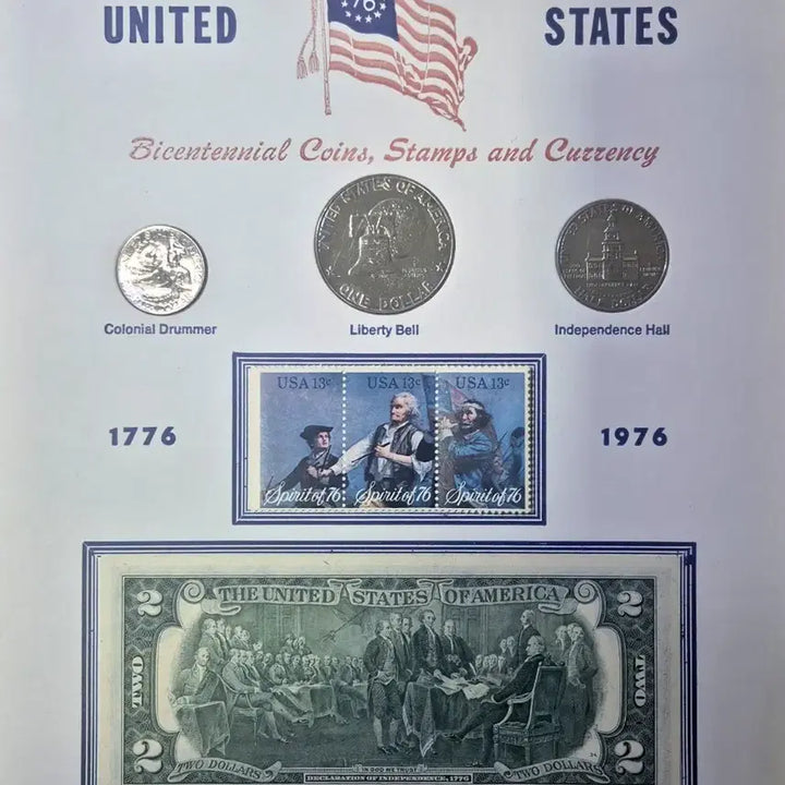 [BUNJANG] United States Bicentennial Commemorative Coin, Stamp, and Bill Set (Unused) / (미사용)미국 건국 200주년 기념 주화/우표/지폐 세트