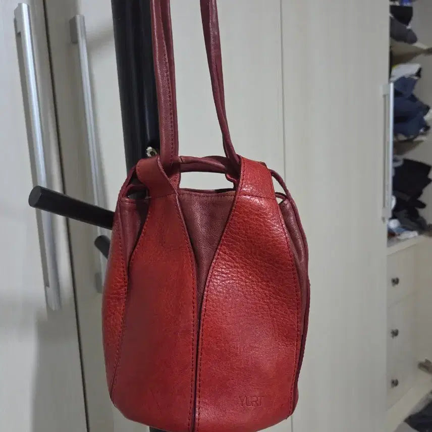 [BUNJANG] YURT Leather Bucket Bag - Red Shoulder Bag / 유르트 가죽 버킷백 레드 숄더백