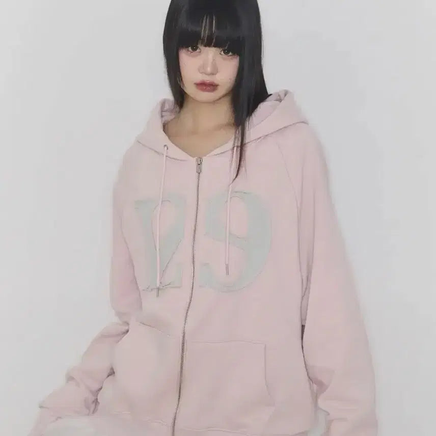 [SOLD OUT] 새상품) 일리고 로고패치 후드 집업 라이트핑크