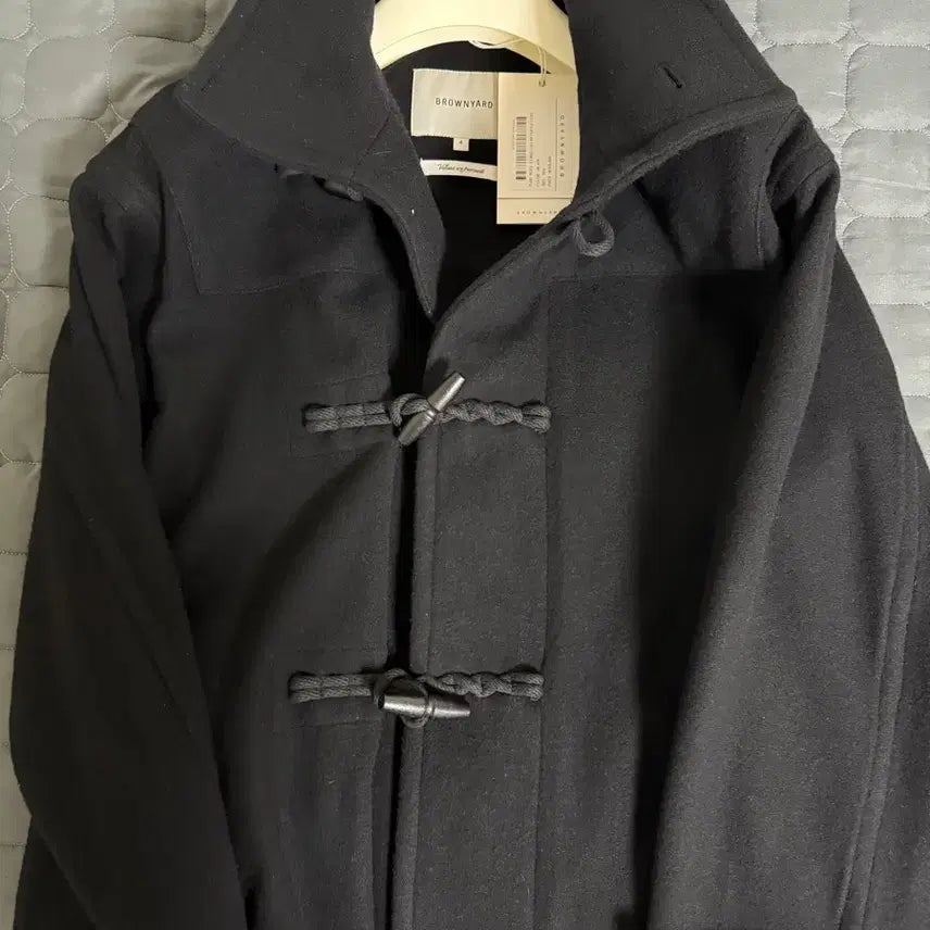 [BUNJANG] Brown Yard Pure Wool Stand Collar Duffle Coat - Black / 브라운야드 퓨어 올 스탠드 칼라 더플코트 블랙 4사이즈 판매