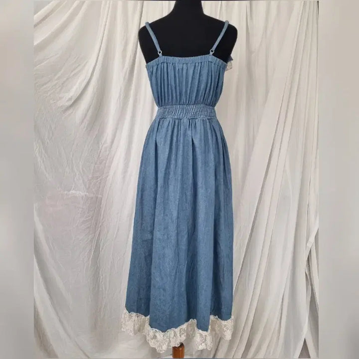 [BUNJANG] Vintage Denim Lace Sleeveless Long Dress / 빈티지 데님 레이스 민소매 롱 원피스 (55~66사이즈,상태양호)