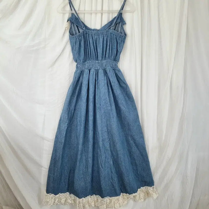 [BUNJANG] Vintage Denim Lace Sleeveless Long Dress / 빈티지 데님 레이스 민소매 롱 원피스 (55~66사이즈,상태양호)
