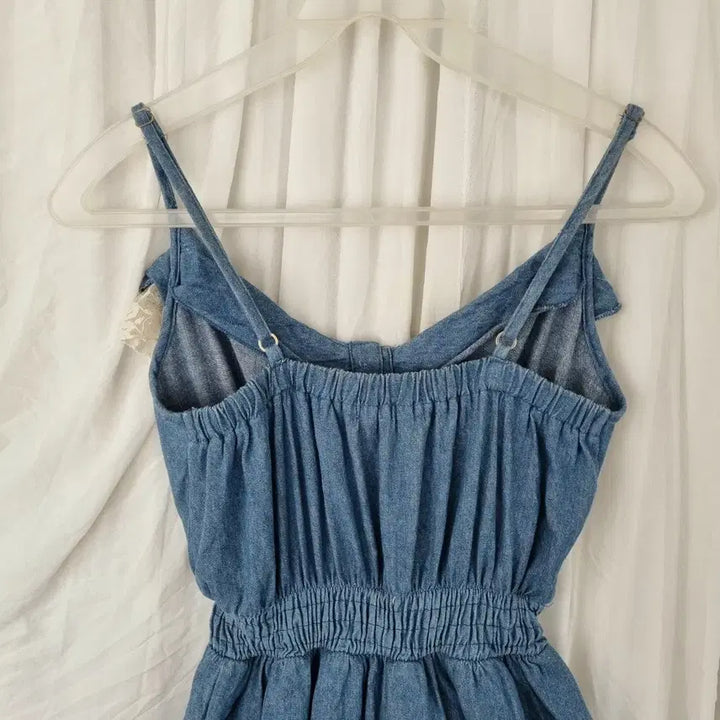 [BUNJANG] Vintage Denim Lace Sleeveless Long Dress / 빈티지 데님 레이스 민소매 롱 원피스 (55~66사이즈,상태양호)