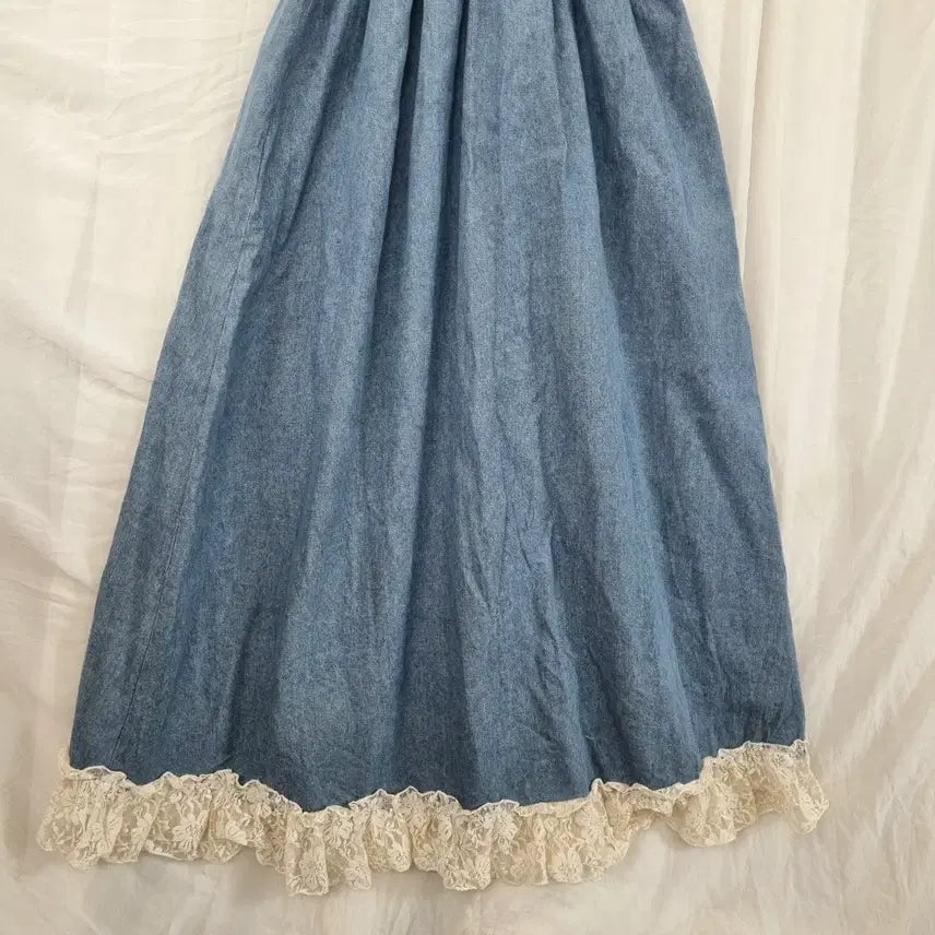 [BUNJANG] Vintage Denim Lace Sleeveless Long Dress / 빈티지 데님 레이스 민소매 롱 원피스 (55~66사이즈,상태양호)