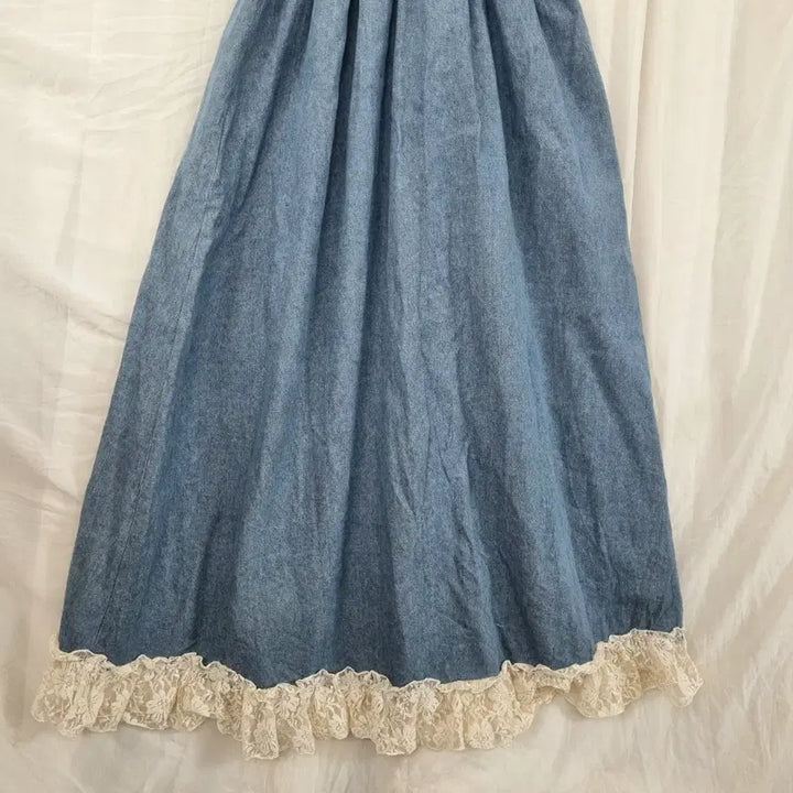 [BUNJANG] Vintage Denim Lace Sleeveless Long Dress / 빈티지 데님 레이스 민소매 롱 원피스 (55~66사이즈,상태양호)