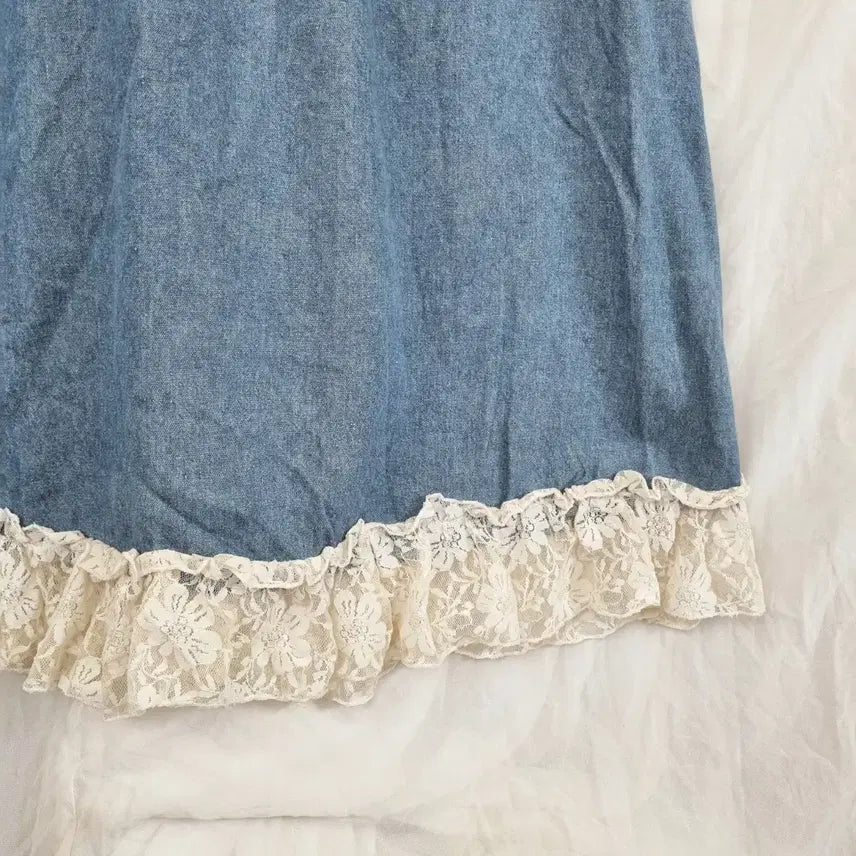 [BUNJANG] Vintage Denim Lace Sleeveless Long Dress / 빈티지 데님 레이스 민소매 롱 원피스 (55~66사이즈,상태양호)