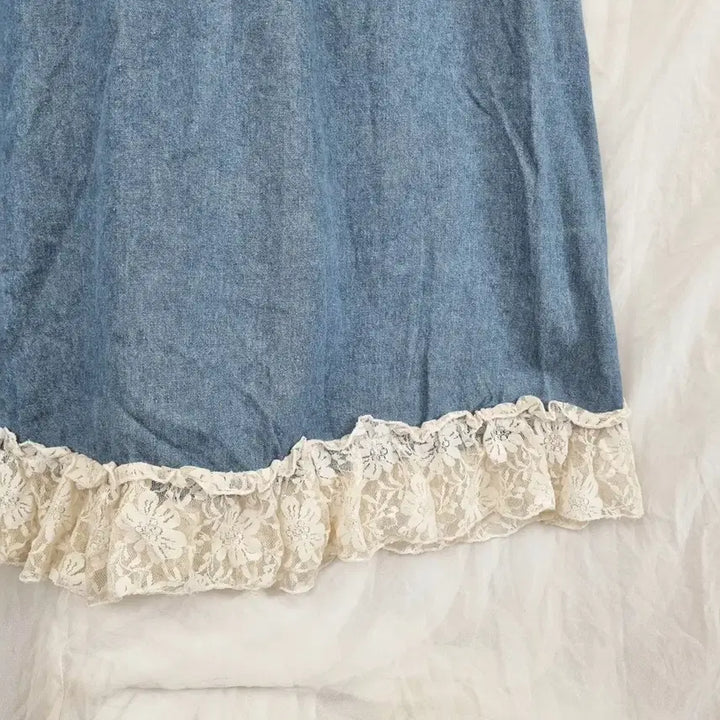 [BUNJANG] Vintage Denim Lace Sleeveless Long Dress / 빈티지 데님 레이스 민소매 롱 원피스 (55~66사이즈,상태양호)