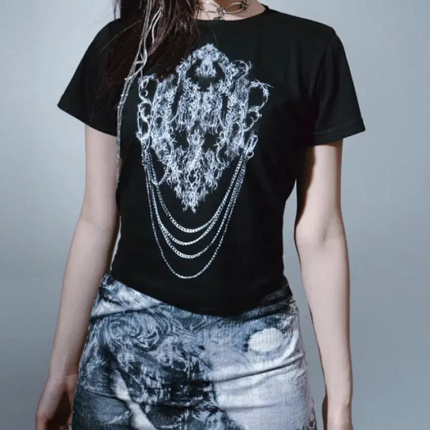 [BUNJANG] Hug Your Skin Chain Crop Top Black / 허그유어스킨 허유스 체인 크롭 탑 블랙
