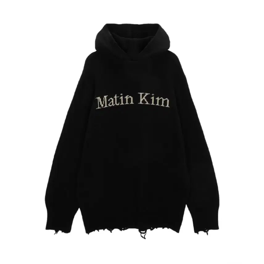 [BUNJANG] Matin Kim Damage Logo Knit Hoodie / 마뗑킴 Matin Kim Damage Logo Knit Hoodie