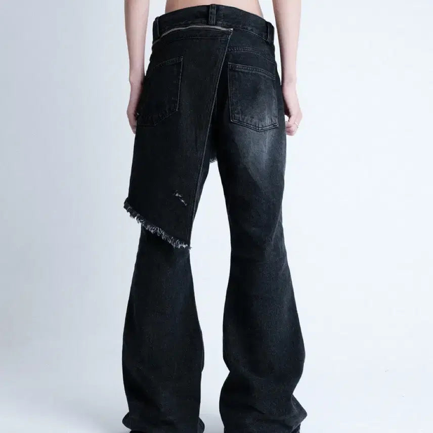 [BUNJANG] IFeellucky Bootcut Skirt Denim Pants - Black / [L] IFeellucky 아이필럭키 부츠컷 스커트 데님팬츠 블랙