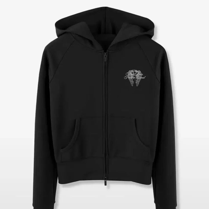 [BUNJANG] Black Slim Fit Embroidered Hoodie / 여성 후드