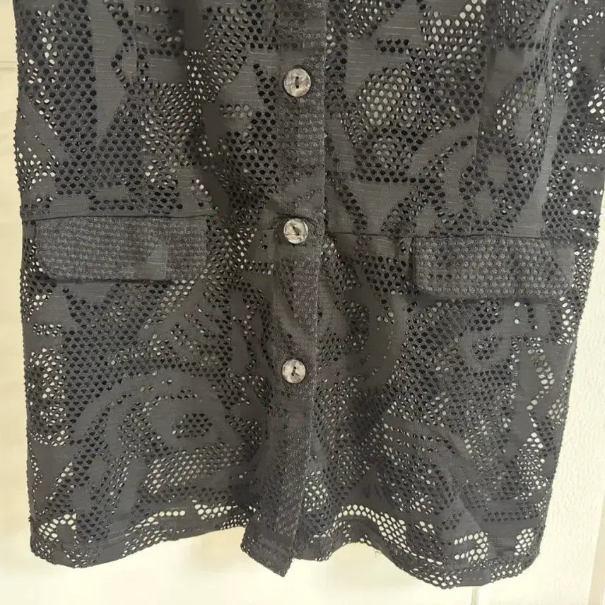 [BUNJANG] Vintage Black Knit Sleeveless Blouse / (일본 수입 빈티지)뜨개 셔츠 블랙 니트 나시 민소매 시스루 블라우스 M