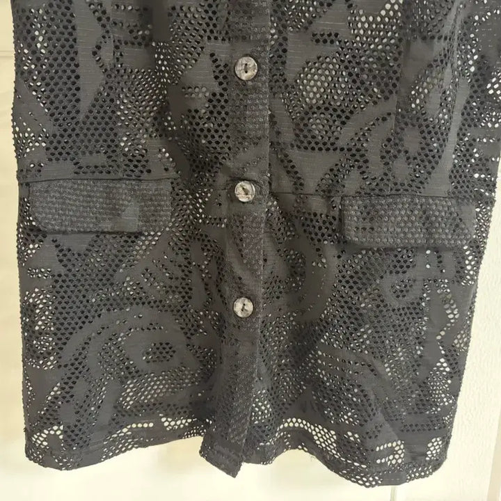 [BUNJANG] Vintage Black Knit Sleeveless Blouse / (일본 수입 빈티지)뜨개 셔츠 블랙 니트 나시 민소매 시스루 블라우스 M