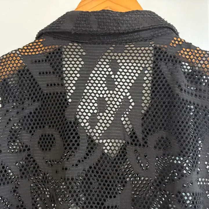 [BUNJANG] Vintage Black Knit Sleeveless Blouse / (일본 수입 빈티지)뜨개 셔츠 블랙 니트 나시 민소매 시스루 블라우스 M