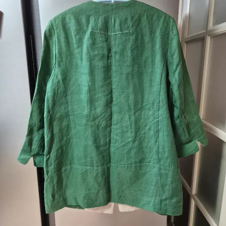 [BUNJANG] Johanex Linen No-Collar Jacket (Green) / 조이너스(Johanex) 100% 린넨 노카라 자켓 (그린)