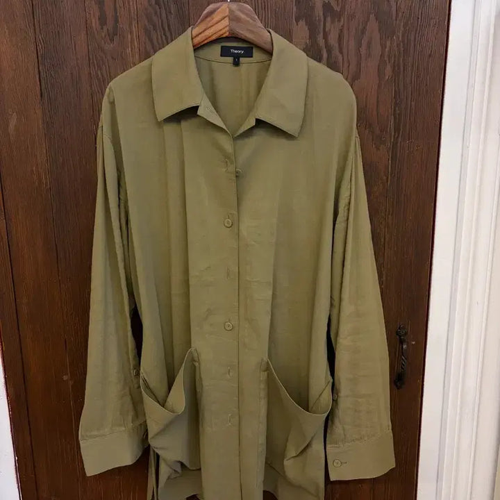 [BUNJANG] Theory Linen Blend Shirt Jacket / 띠어리 정품 카키 린넨혼방 셔츠형 자켓