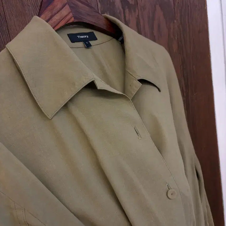 [BUNJANG] Theory Linen Blend Shirt Jacket / 띠어리 정품 카키 린넨혼방 셔츠형 자켓
