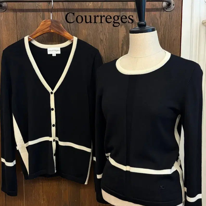 [BUNJANG] Courrèges Black Color Block Knit Ensemble / 꾸레쥬 정품 블랙 배색니트 앙상블