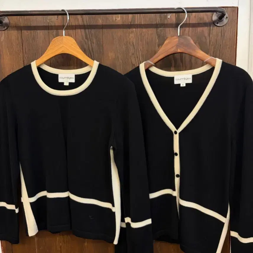 [BUNJANG] Courrèges Black Color Block Knit Ensemble / 꾸레쥬 정품 블랙 배색니트 앙상블