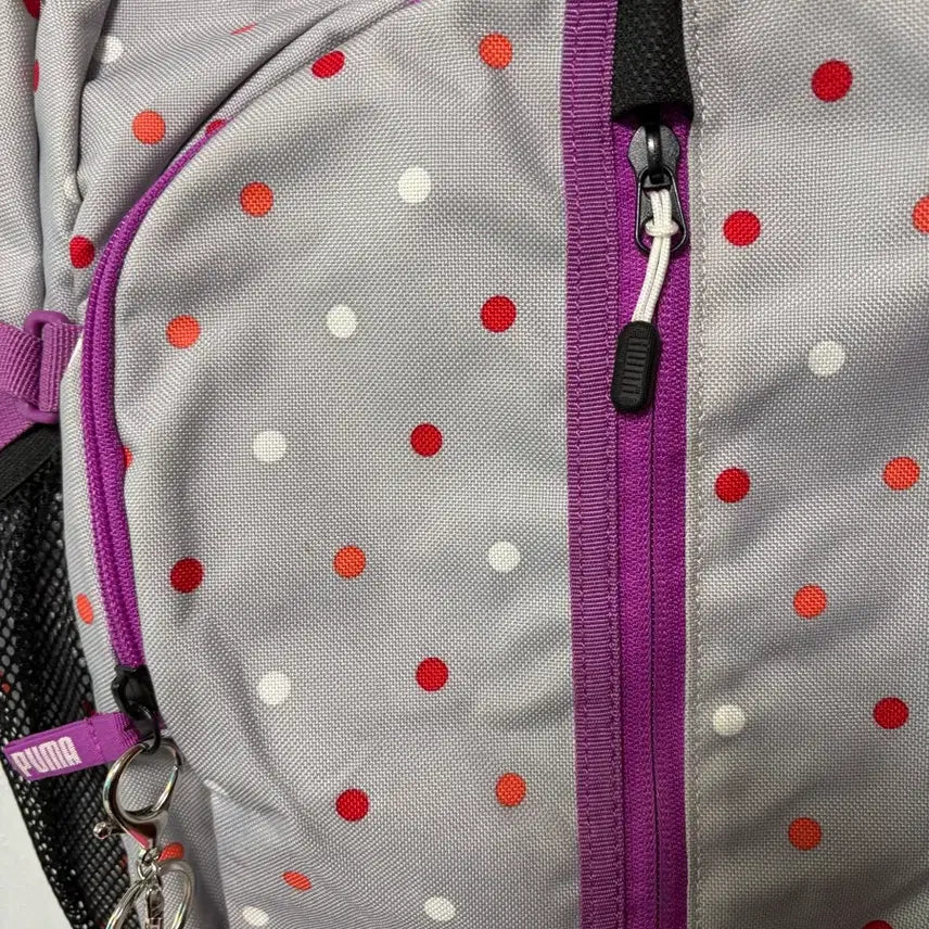 [BUNJANG] Puma Purple Dot Backpack Vintage Bag with Kitty Keyring / 퓨마 퍼플 도트 백팩 일본 빈티지 가방 체크  키티 키링