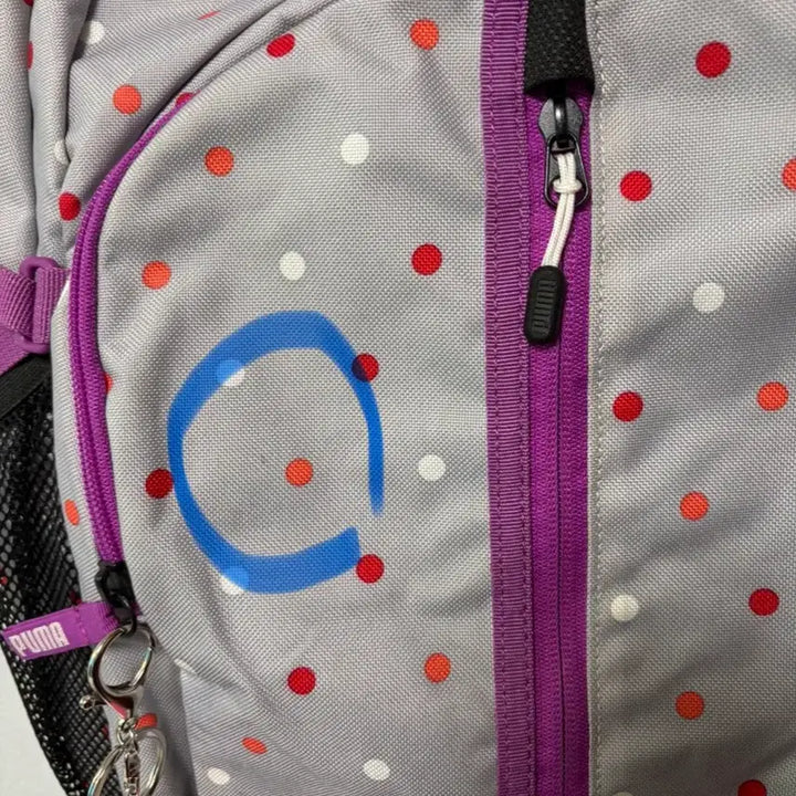 [BUNJANG] Puma Purple Dot Backpack Vintage Bag with Kitty Keyring / 퓨마 퍼플 도트 백팩 일본 빈티지 가방 체크  키티 키링