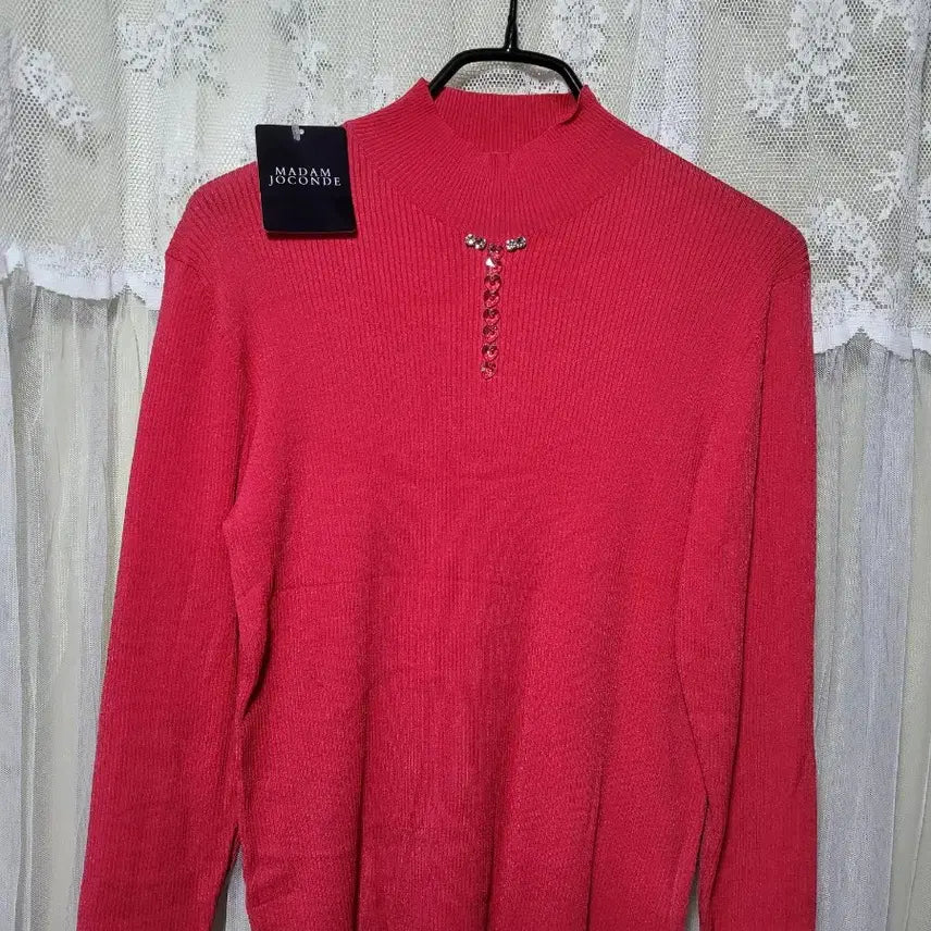 [BUNJANG] Madam JOCONDA Red Pink Knit Top / [새상품/일제]마담조콘다 큐빅 레드핑크 니트
