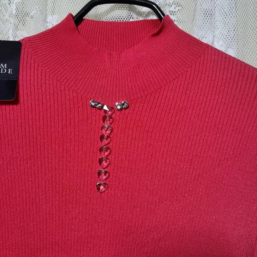 [BUNJANG] Madam JOCONDA Red Pink Knit Top / [새상품/일제]마담조콘다 큐빅 레드핑크 니트