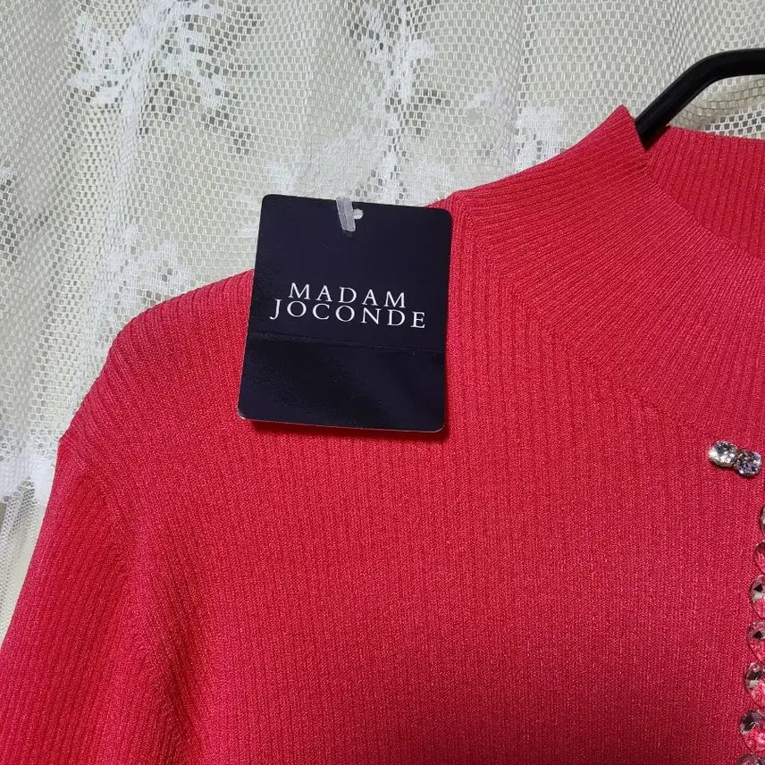 [BUNJANG] Madam JOCONDA Red Pink Knit Top / [새상품/일제]마담조콘다 큐빅 레드핑크 니트