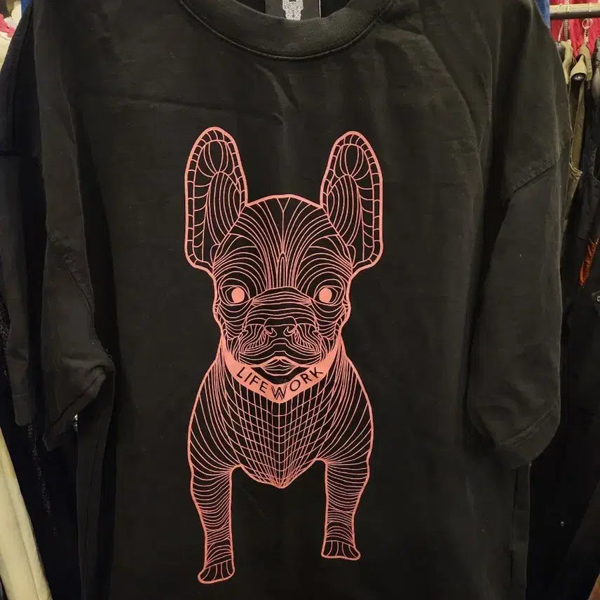 [SOLD OUT] 라이프워크 핑크 불독 블랙 반팔티