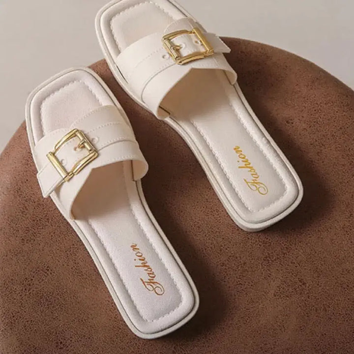 [BUNJANG] Black Buckle Detail Slippers Sandals / 버클 장식 블랙 슬리퍼 샌들