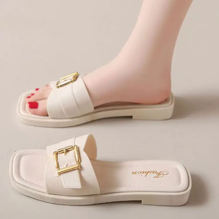 [BUNJANG] Black Buckle Detail Slippers Sandals / 버클 장식 블랙 슬리퍼 샌들