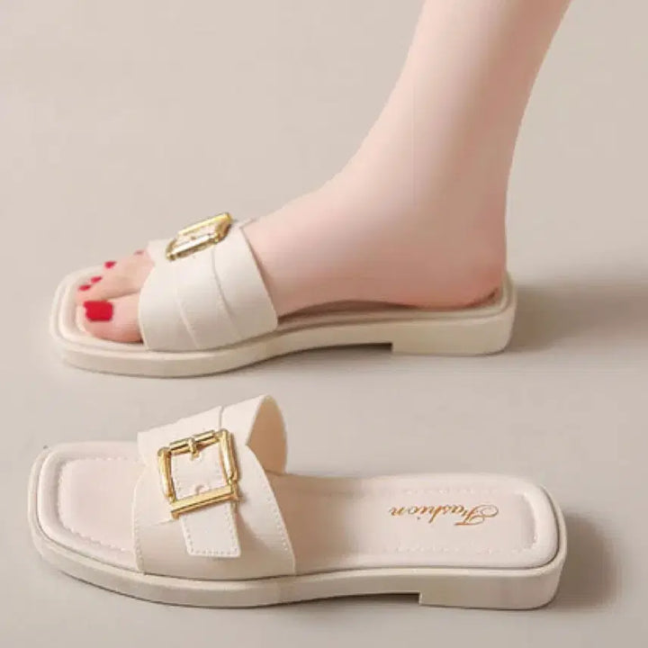 [BUNJANG] Black Buckle Detail Slippers Sandals / 버클 장식 블랙 슬리퍼 샌들
