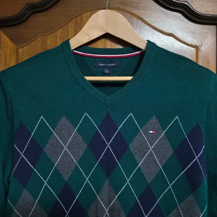 [BUNJANG] Tommy Hilfiger Argyle Knit Sweater / 타미힐피거 아가일 니트 미국S 한국 M95 그린 맨투맨 등산 캠핑 골프