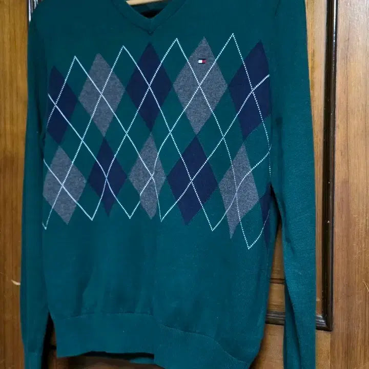 [BUNJANG] Tommy Hilfiger Argyle Knit Sweater / 타미힐피거 아가일 니트 미국S 한국 M95 그린 맨투맨 등산 캠핑 골프