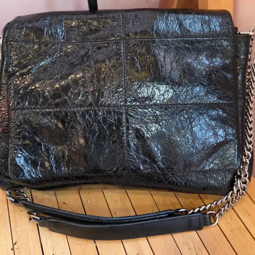 [BUNJANG] Zishen Real Leather Black Chain Shoulder Bag / 지센 리얼레더 블랙 체인 숄더백