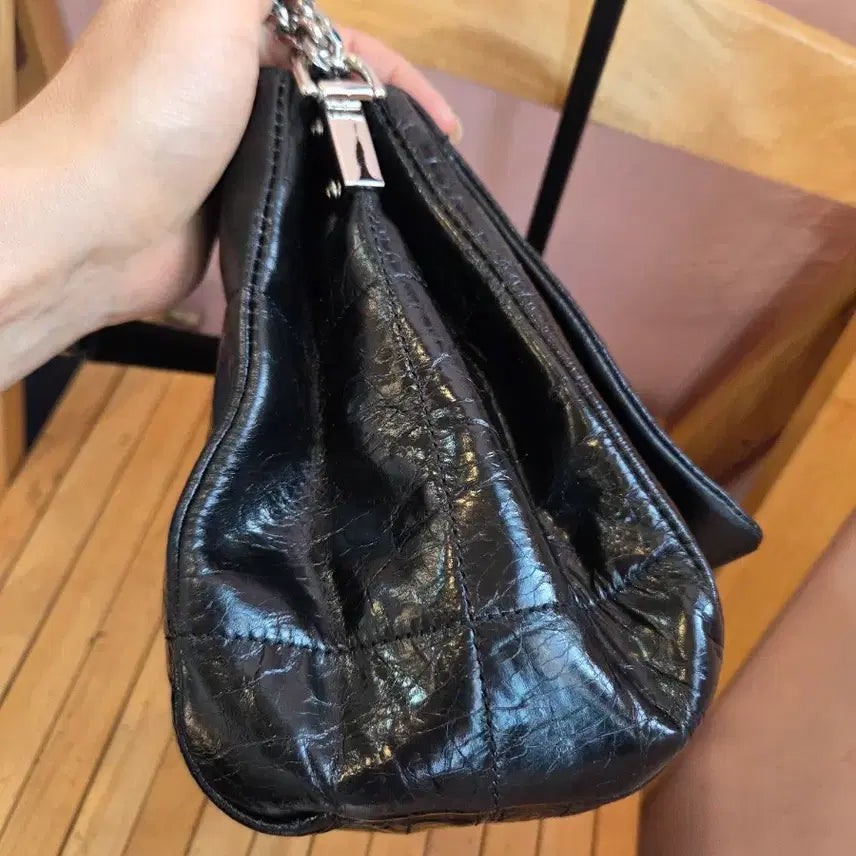 [BUNJANG] Zishen Real Leather Black Chain Shoulder Bag / 지센 리얼레더 블랙 체인 숄더백