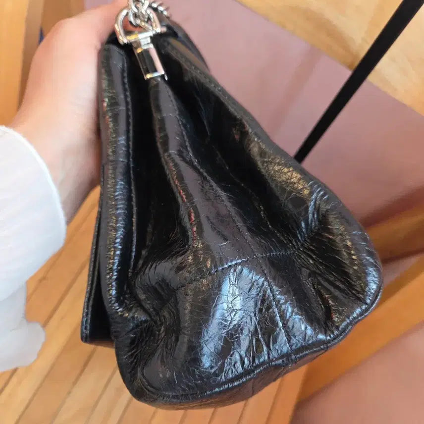 [BUNJANG] Zishen Real Leather Black Chain Shoulder Bag / 지센 리얼레더 블랙 체인 숄더백