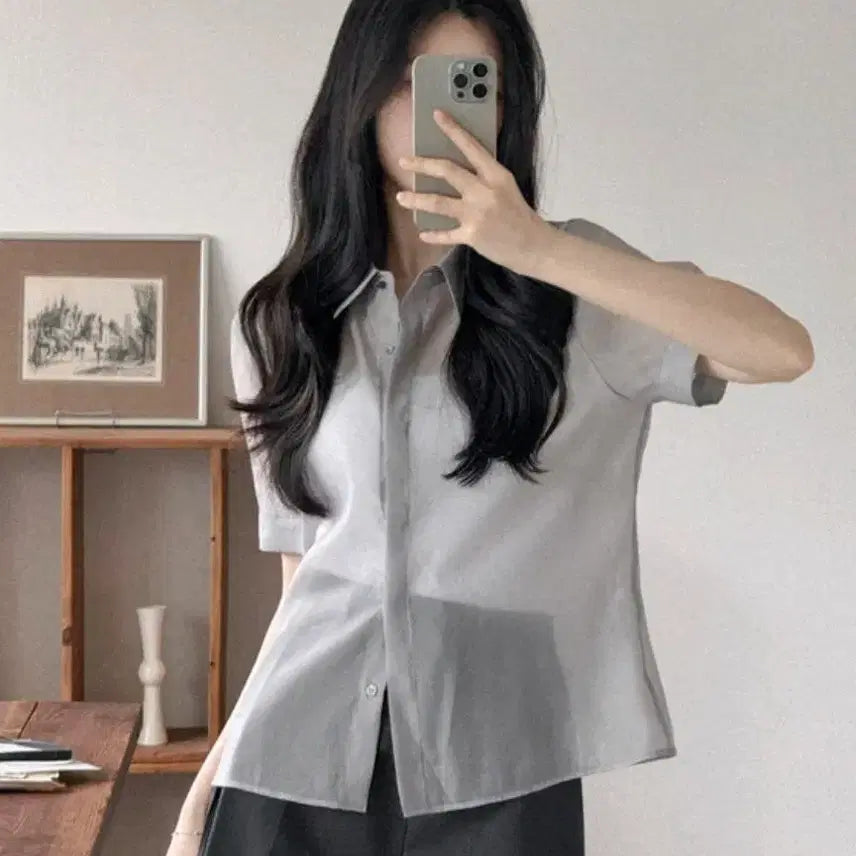 [BUNJANG] U-UR Sheer Half Blouse / 유유알) 시스루 하프 블라우스