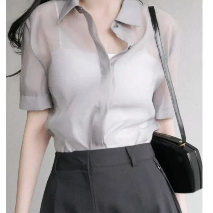 [BUNJANG] U-UR Sheer Half Blouse / 유유알) 시스루 하프 블라우스