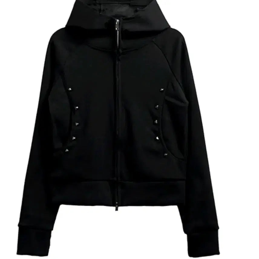 [BUNJANG] Pachez Ribbed Stud Slim Fit Two-Way Hooded Zip-Up / 파체즈 골지 스터드 슬림핏 투웨이 후드 집업