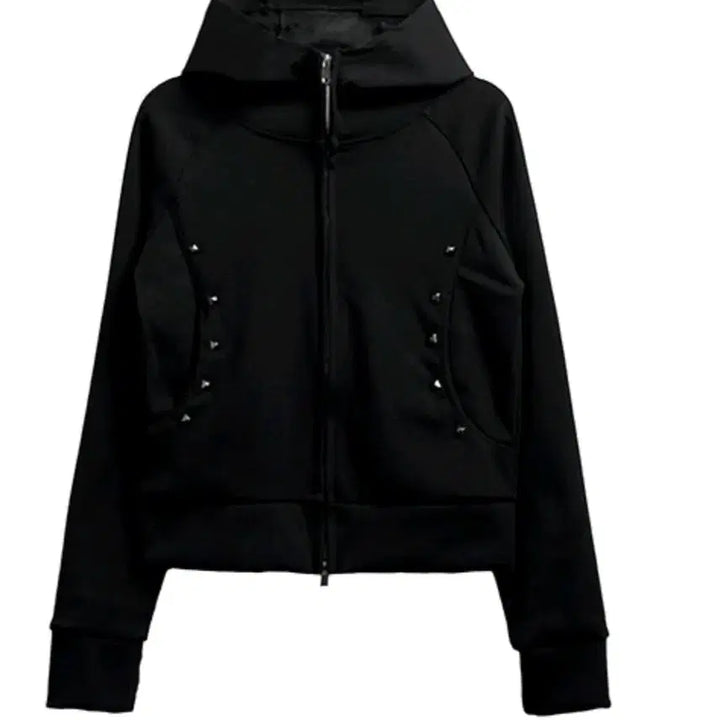 [BUNJANG] Pachez Ribbed Stud Slim Fit Two-Way Hooded Zip-Up / 파체즈 골지 스터드 슬림핏 투웨이 후드 집업