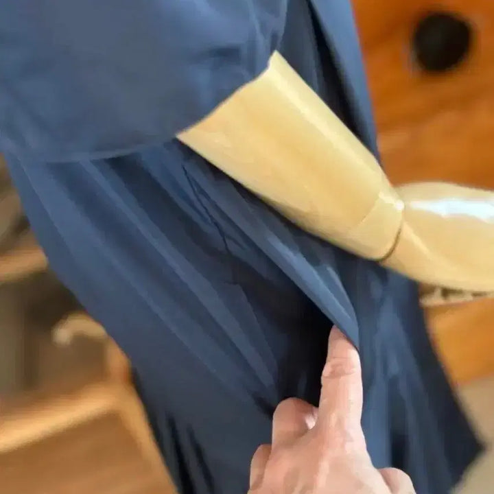 [BUNJANG] Navy Pleated Long Dress / 블루 플리츠 롱 원피스 퍼프소매 F