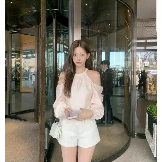 [SOLD OUT] 제니오 새거) 홀터넥 블라우스 피치핑크