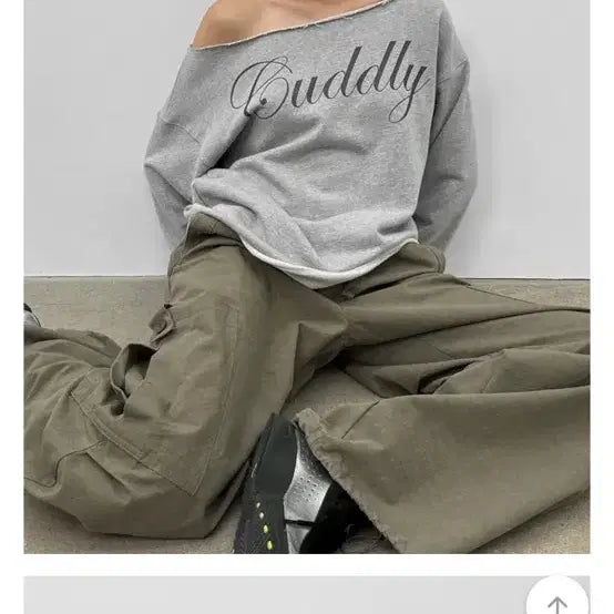 [BUNJANG] Blackup Chipi Boat Neck Long Sleeve T-shirt / 블랙업 치피 보트넥 프린팅 긴팔티 멜란지그레이 원숄더 오프숄더