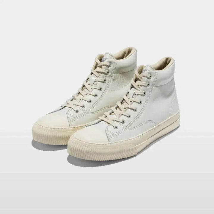 [BUNJANG] Catchball White Leather Canvas High Sneakers / 캐치볼 화이트 레더 캔버스 하이 220