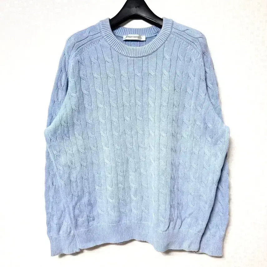 [BUNJANG] Intempo Mood Cable Knit Sweater - Blue / [L,100]인템포무드 케이블 니트 스웨터 블루