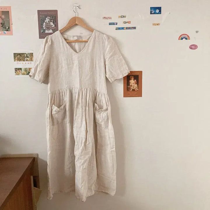 [BUNJANG] V-Neck Linen Dress / 브이넥 린넨원피스